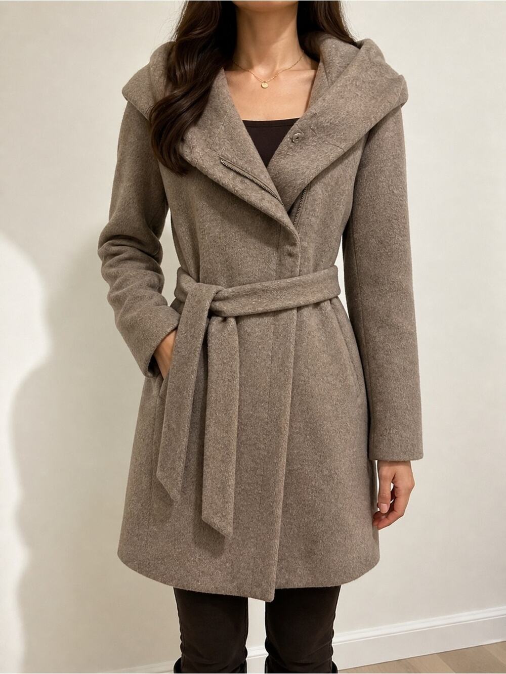 Cole Haan Womens Belted Italian Alpaca Wool Coat in Maple Sugar Brown Size 8